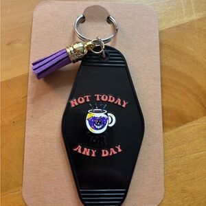 Not Today Any Day Black Keychain with Purple Tassel handcrafted by me